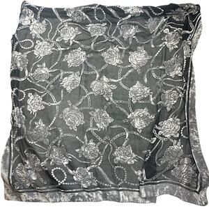 Krizia Paris Vintage Devoré Velvet Scarf Brooch Set Silver Rose 42